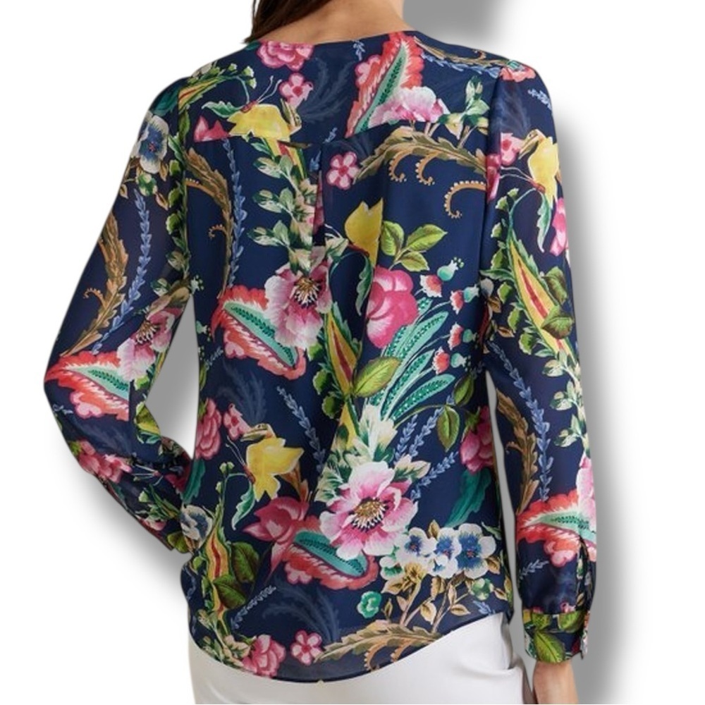 Soft Surroundings Navy Blue Floral Samantha Georgette Top - Medium - Picture 2 of 11